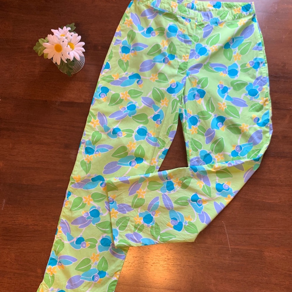 Lilly Pulitzer Too Jays Green Print Pants Size 2